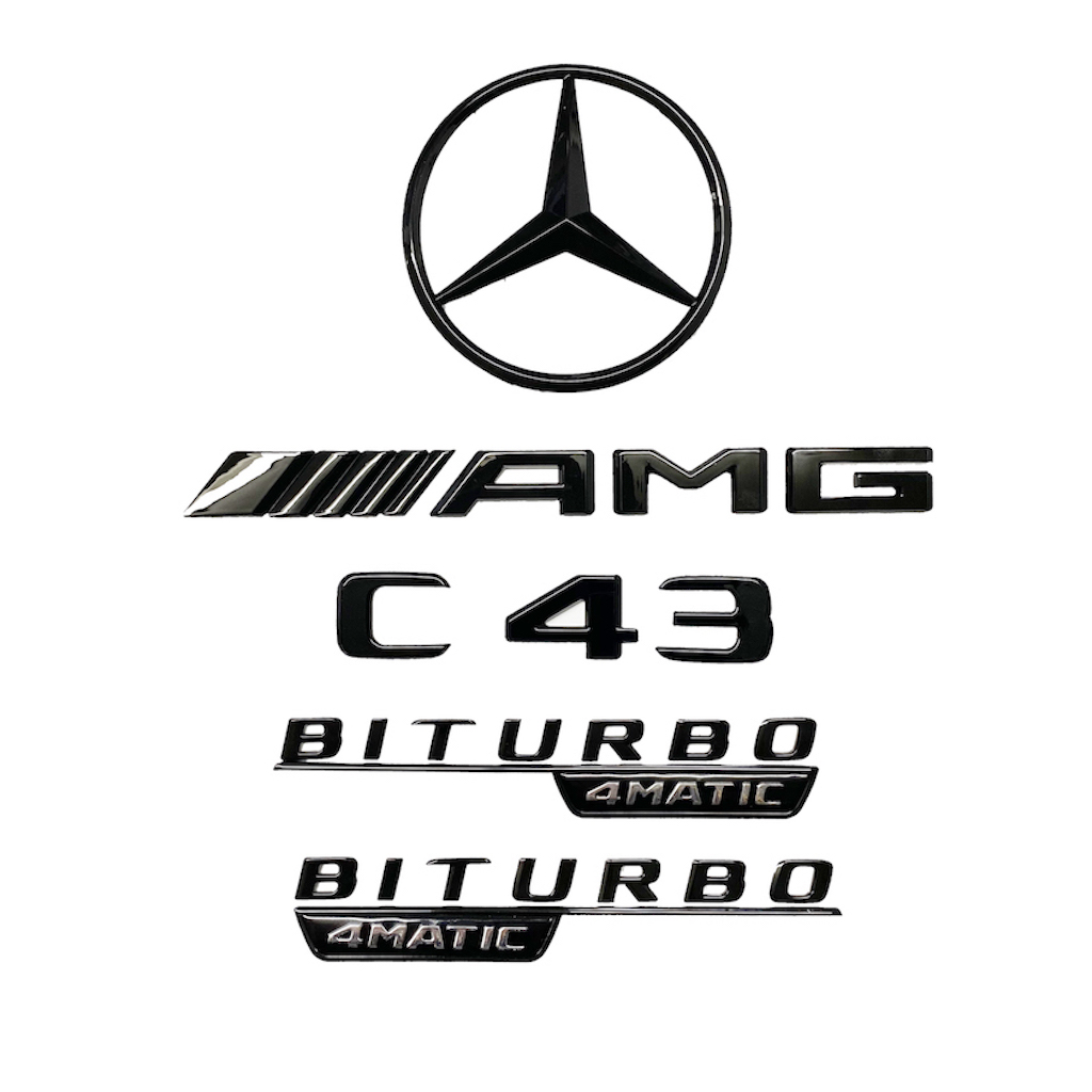 2018 Flat Gloss Black C43 AMG BITURBO Trunk Embl Badge Sticker for Mercedes Benz